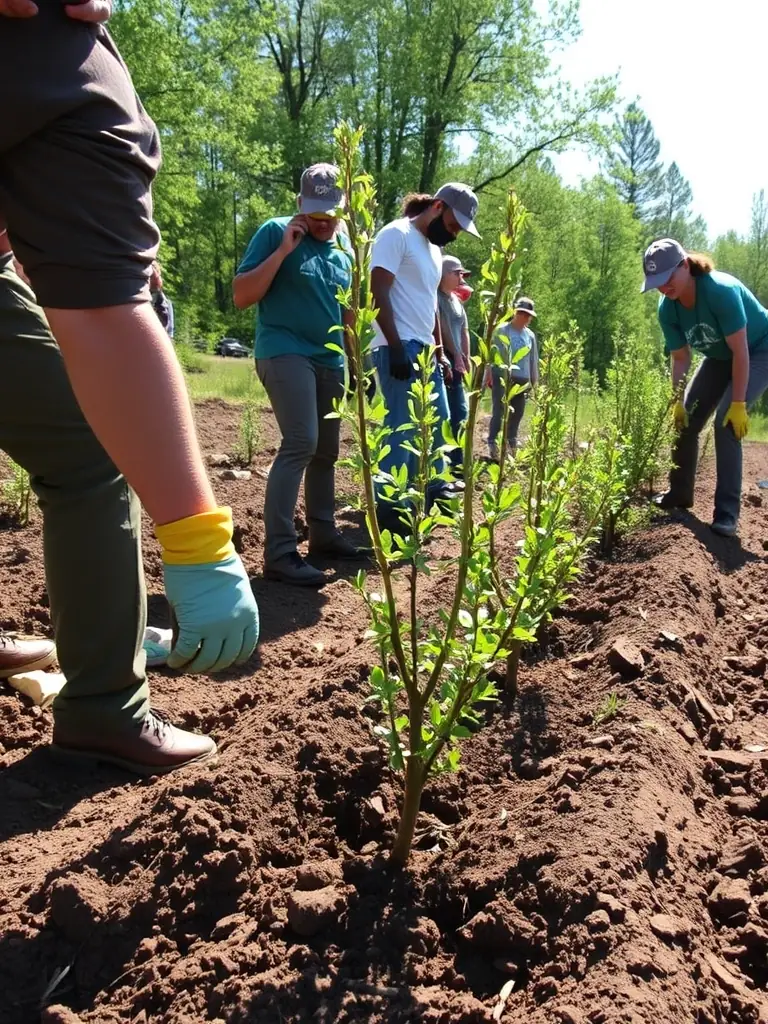 An image showcasing ACCAH members constructing birdhouses and feeders as part of a habitat enrichment project in a local woodland.