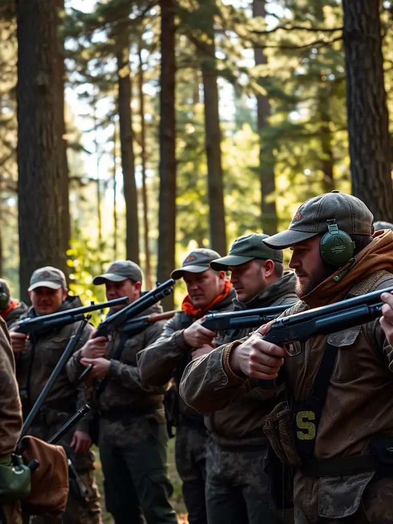 A dynamic shot of ACCAH members participating in a controlled hunt, with a focus on safety and adherence to hunting regulations.